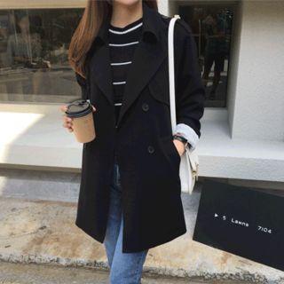 Double-breasted Flap Trench Coat Black - One Size