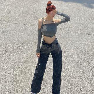 Lettering Gradient Straight Leg Jeans