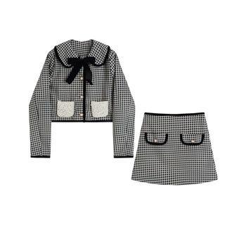 Collared Gingham Single-breasted Jacket / Mini A-line Skirt