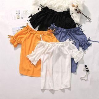 Off-shoulder Drawstring T-shirt