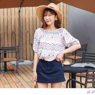 Geo Pattern Smocked Top