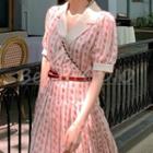 Collared Floral Print Puff-sleeve Maxi A-line Dress