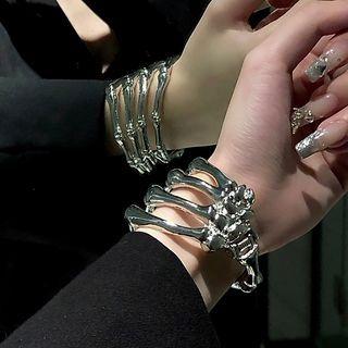 Skeleton Hand Open Bangle Open Bracelet - Silver - One Size