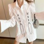 Bell-sleeve Lace-up Shirt White - One Size