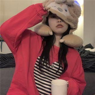 Striped Heart Sweatshirt Red - One Size