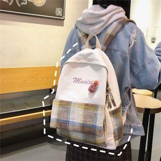 Plaid Panel Lettering Backpack