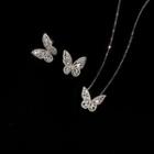 Rhinestone Butterfly Stud Earring / Necklace / Set