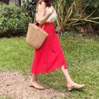 Band-waist Midi Skirt Red - One Size