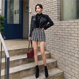 Button-trim Plaid Shorts