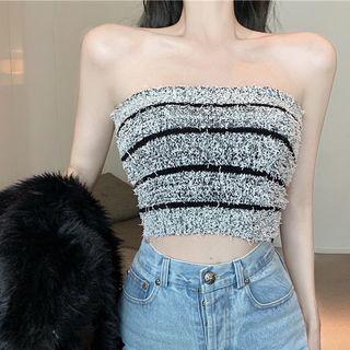 Striped Knit Tube Top White - One Size
