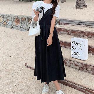 Set: Short-sleeve Blouse + Strappy Dress