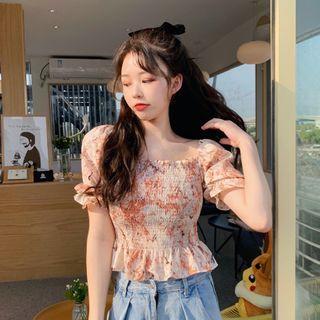 Ruffle Hem Ruched Floral Chiffon Top