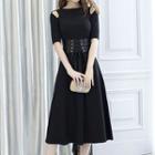 Elbow-sleeve Cutout A-line Dress