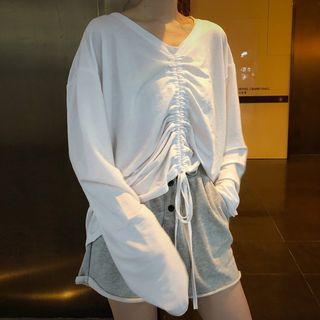 Long-sleeve Drawstring-detail T-shirt
