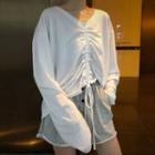 Long-sleeve Drawstring-detail T-shirt