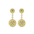 Fashion Vintage Plated Gold Geometric Texture Round Earrings With Cubic Zirconia Golden - One Size