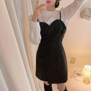 Long-sleeve Top / Spaghetti Strap Mini Sheath Dress