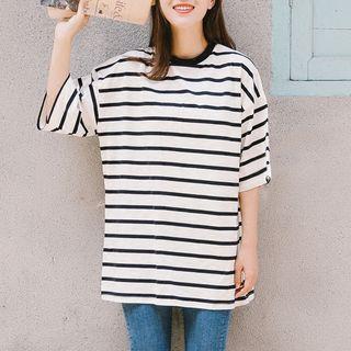 Striped Elbow Sleeve Long T-shirt