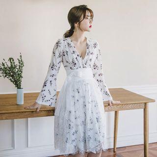 Midi Hanbok Dress Set (floral / White)