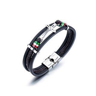 Simple Classic Cross 316l Stainless Steel Multilayer Leather Bracelet Silver - One Size