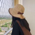 Bow Straw Hat Black Bow - One Size