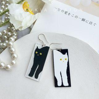 Cat Sterling Silver Drop Earring / Clip-on Earring