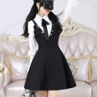 Buttoned Pinafore Dress Black - S