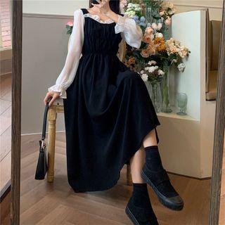 Frill Trim Square Neck Mock Two Piece A-line Dress