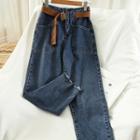 Cropped Frayed Harem Jeans
