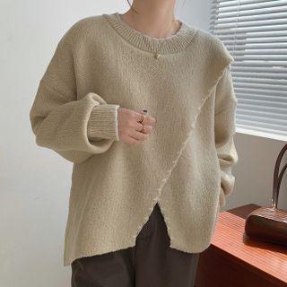 Contrast Trim Slit Asymmetrical Knit Top