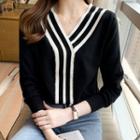 V-neck Striped-side Sweater