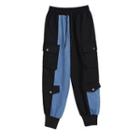 Two-tone Cropped Harem Pants Black & Blue - One Size