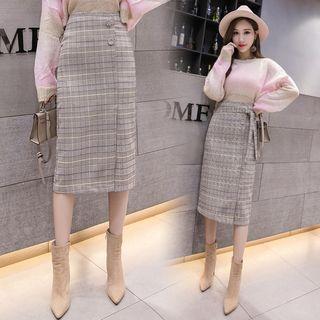 Midi Plaid Straight-fit Skirt