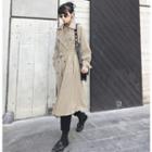 Double-breasted Houndstooth Trench Coat With Sash Khaki - One Size