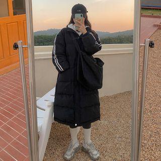 High-neck Striped Padded Long Coat