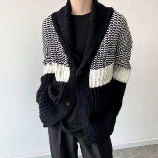 Chunky Knit Panel Cardigan Black - One Size