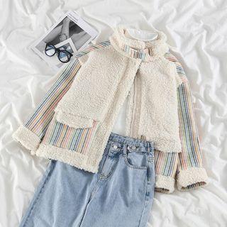 Striped Panel Fleece Jacket / Turtleneck T-shirt