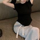 Short-sleeve Plain T-shirt / Slit Midi Pencil Skirt