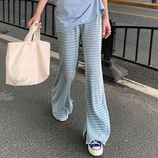 Gingham Wide Leg Pants Plaid - Blue - One Size