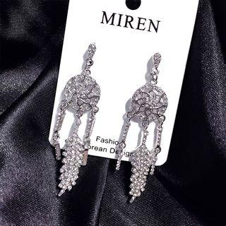 Rhinestone Fringed Earring Silver Needle - Silver - One Size