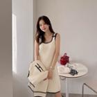 Button-strap Mini Knit Pinafore Dress