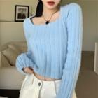 Long-sleeve Square Neck Knit Crop Top