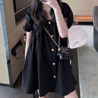 Single-breasted Puff-sleeve Mini A-line Dress