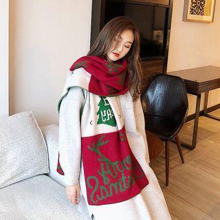 Christmas Deer Colour Block Yarn Scarf