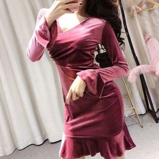 Long-sleeve Mini Velvet Mermaid Dress