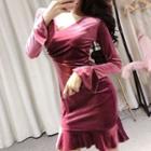 Long-sleeve Mini Velvet Mermaid Dress