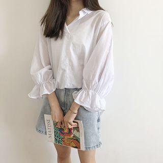 3/4-sleeve Frill Trim Top