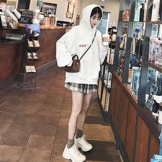 Embroidered Hoodie / Plaid Mini A-line Skirt / Set