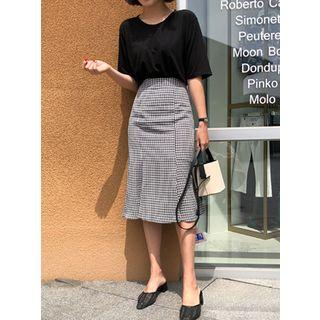Band-waist Gingham Mermaid Skirt