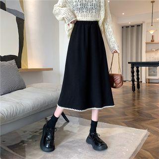 Contrast Trim Knit Midi A-line Skirt Black - One Size